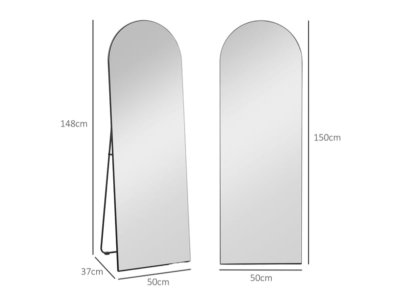  Miroir sur pied arqué pleine longueur 150 x 50 cm, à poser, à fixer au mur ou sans cadre, noir  - Conforama E