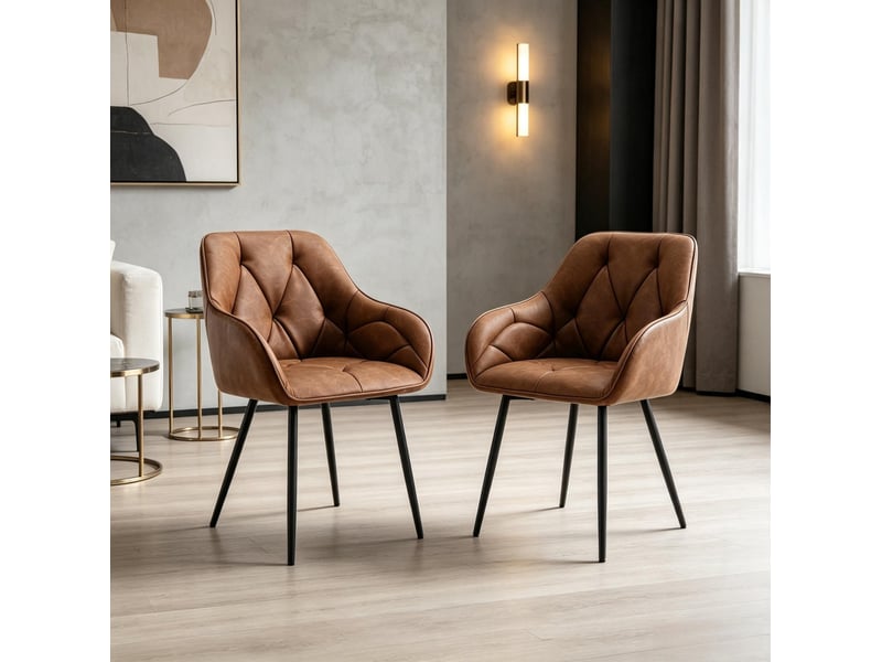Chaise d'appoint ergonomique en tissu marron - set de 2 chaises modernes pour salle à manger - Conforama D