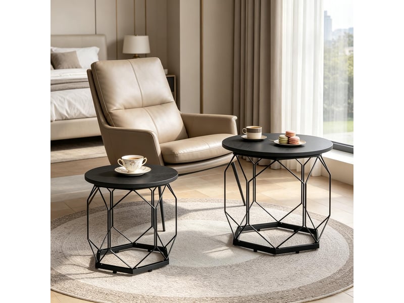  Lot de 2 tables basses rondes, plateaux amovibles, design moderne pour salon  - Conforama B
