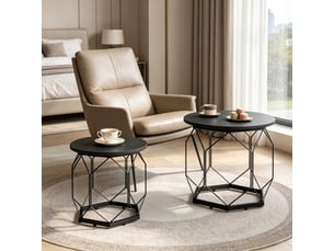 Lot de 2 tables basses rondes, plateaux amovibles, design moderne pour salon