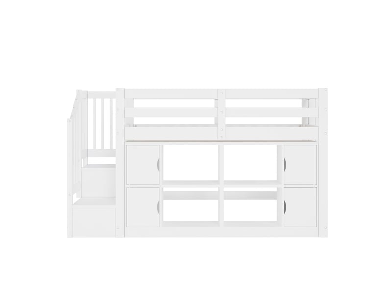  Lit mezzanine,90x200 cm,étagères,armoires échelle, led, mdf, pin, blanc  - Conforama A