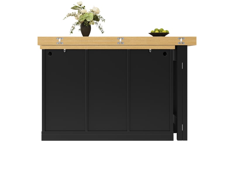  Buffet extensible noir avec éclairage led intégré, meuble rangement cuisine avec tiroirs et portes coulissantes, structure mdf robuste  - Conforama E