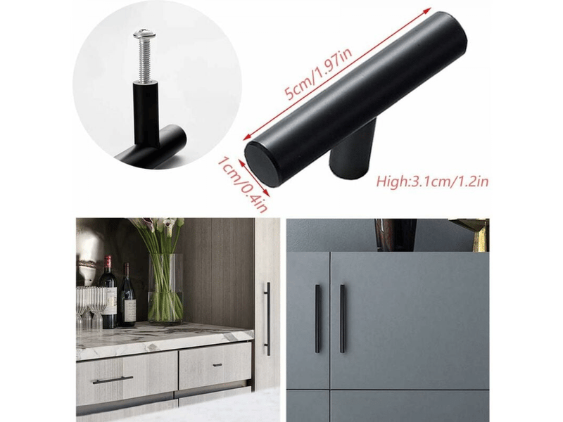  Lot de 20 poignées pour meubles de cuisine en acier inoxydable en forme de t, barre noire, poignées pour tiroirs et armoires avec vis  - Conforama C