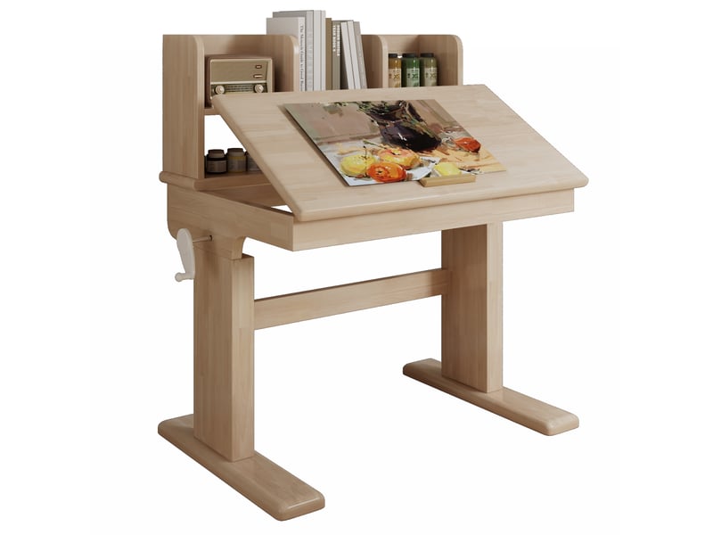  Bureau enfant 92x60x89 cm, réglable en hauteur, table scolaire avec rangement, meuble chambre et salon, bois, naturel  - Conforama A
