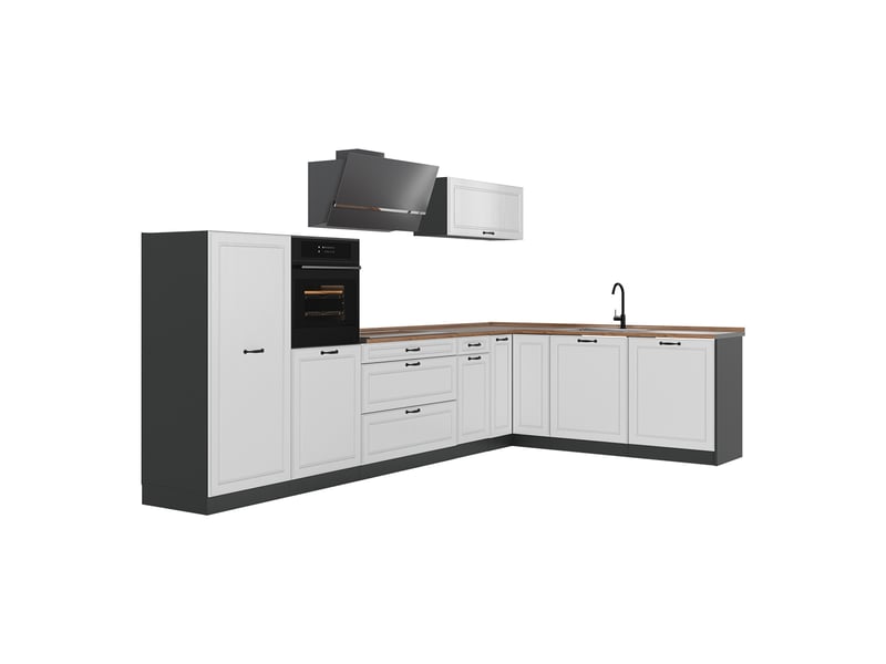 Vicco cuisine en angle, blanc campagneanthracite, 347 x cm plan de travail chêne doré - Conforama A