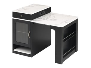 Table extensible avec rangement et prises pour salle à manger en mdf 80×71 111 151×92 cm blanc et noir