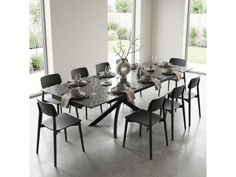 Table extensible 180 à 260 cm verre bullé gris anthracite pied entrecroisé - atlanta 11 - Conforama B