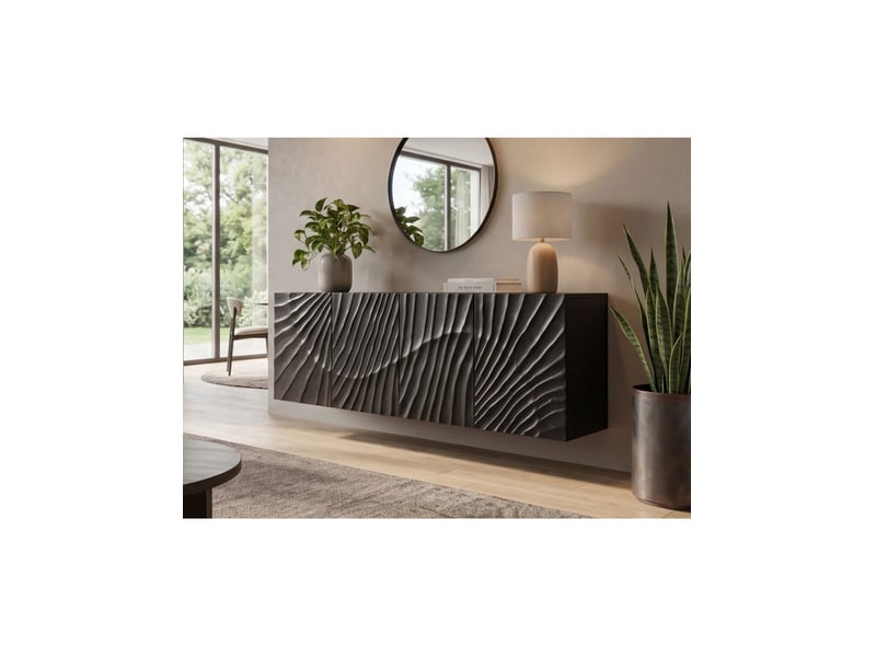Buffet silva 177 cm en bois massif de manguier noir – 4 portes sculptées et façades en relief - Conforama D