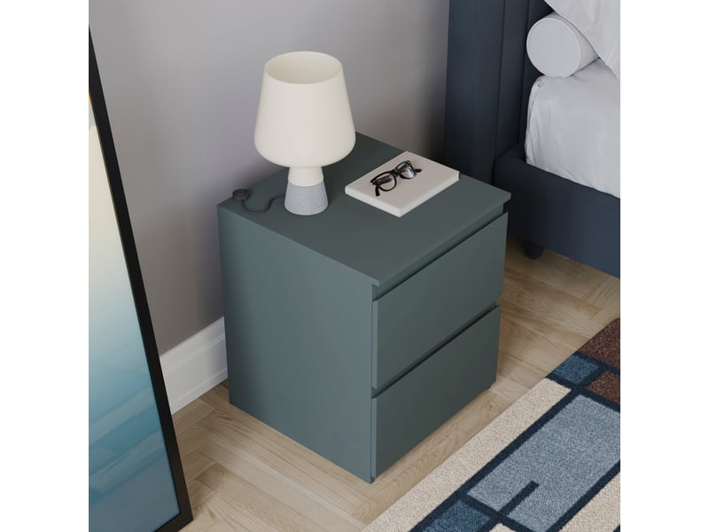 Table de chevet denver, commode de nuit, chambre, rangement, grand, 2 tiroirs, vert 3332034 - Conforama W