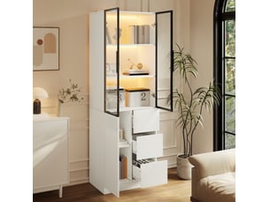 Vitrine coloris blanc 2 étagère(s) MODFU - 60 cmx180 cm
