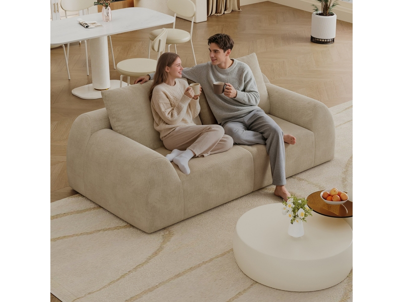  Canapé droit 2 places, canapé compressé en chenille, 190 x 95 x 85 cm, mousse haute élasticité, kaki  - Conforama E