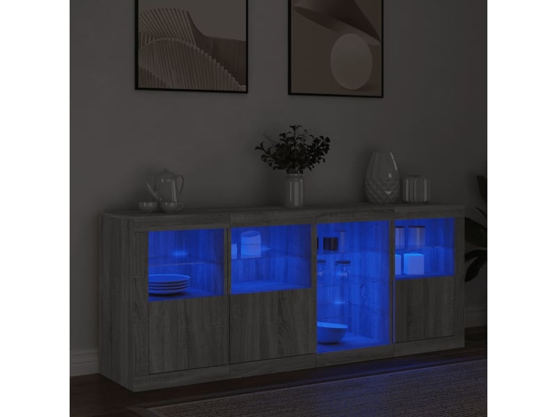  Buffet salon, buffet de rangement avec lumières led sonoma gris 164x37x67 cm  - Conforama D