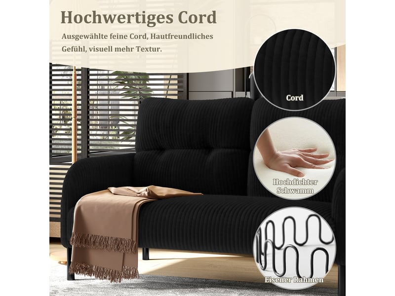  Canapé 2 places, canapé de salon — poches latérales, en velours côtelé, pieds métal  - Conforama C