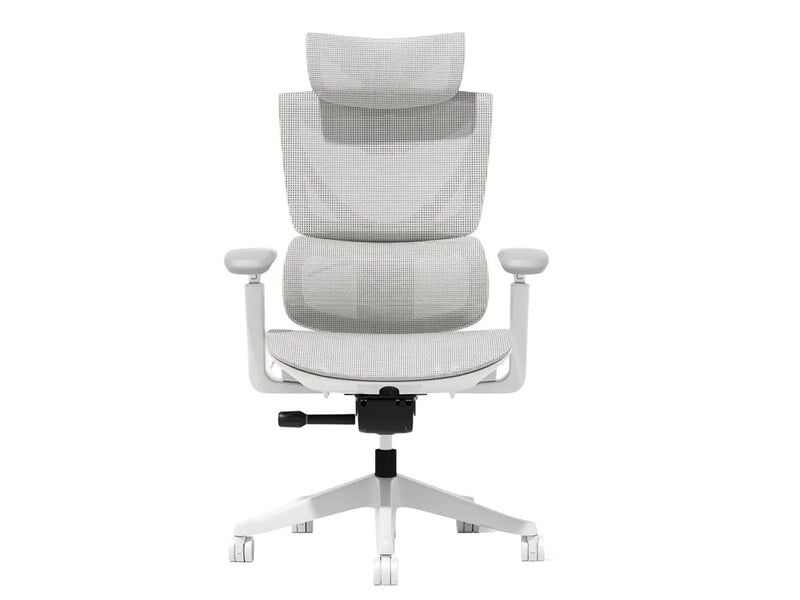  Chaise de bureau ergonomique grise en maille, réglage à trois boutons et soutien lombaire pour travail quotidien  - Conforama A