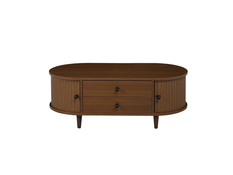 Table basse ovale 100 x 50 x 36 cm, 2 tiroirs et portes tambour, mdf avec pieds en bois massif, noyer Fay Lum - Conforama A