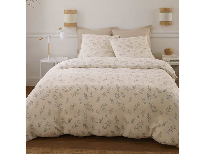  Parure housse de couette 260x240cm + 2 taies motif petites fleurs beige 100% gaze de coton - veolis VEOLIS - Conforama A