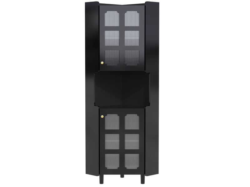  Meuble d'angle vitrine 63,5x157,5 cm, led, espace de rangement, bibliothèque, gain de place, pour salon, en mdf, noir  - Conforama A