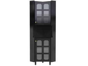 Meuble d'angle vitrine 63,5x157,5 cm, led, espace de rangement, bibliothèque, gain de place, pour salon, en mdf, noir