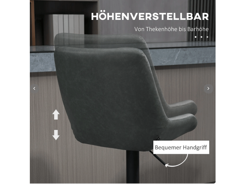 Lot de 2 tabourets de bar réglables en hauteur avec dossier et repose-pieds en similicuir gris foncé - Conforama E