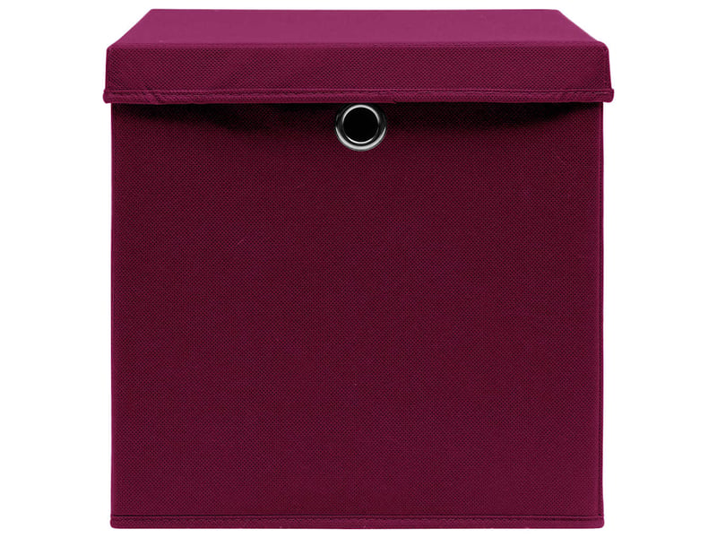  Boîtes de rangement avec couvercles 4pcs 28x28x28cm rouge foncé  - Conforama D
