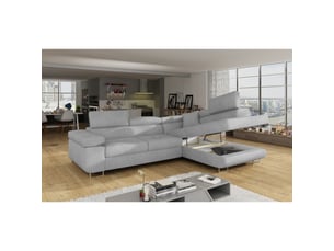 Canapé d'angle droit fixe <strong></strong> <strong></strong> 4 places Tissu gris avec coffre de rangement