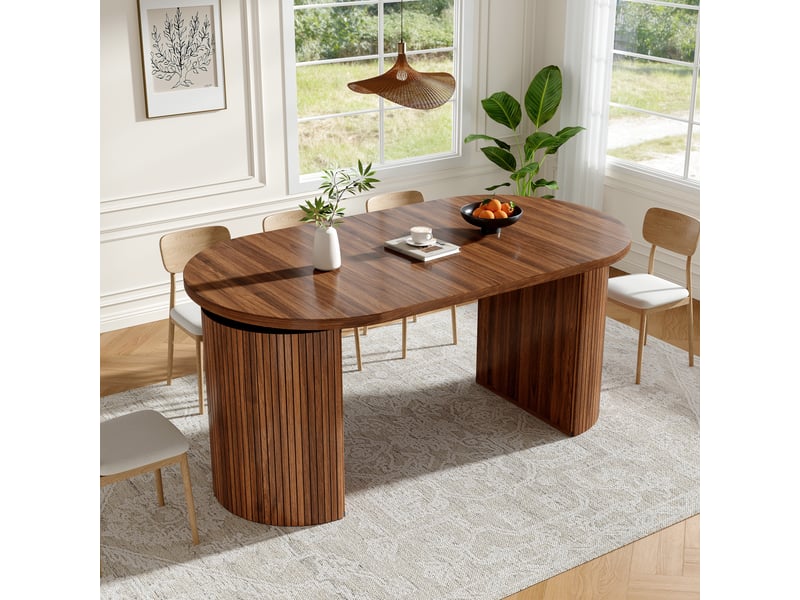  Table extensible avec rangement caché - pour cuisine et salle à manger - en mdf et métal - brun foncé  - Conforama C