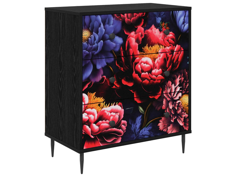 Commode chambre, meuble de rangement kiel imprimé de pivoine sombre 66 x 36,5 x 76 cm  - Conforama A