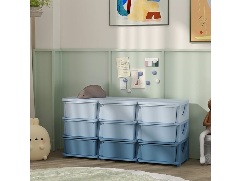  Boîte de rangement pour enfants, 9 tiroirs, bleue  - Conforama C