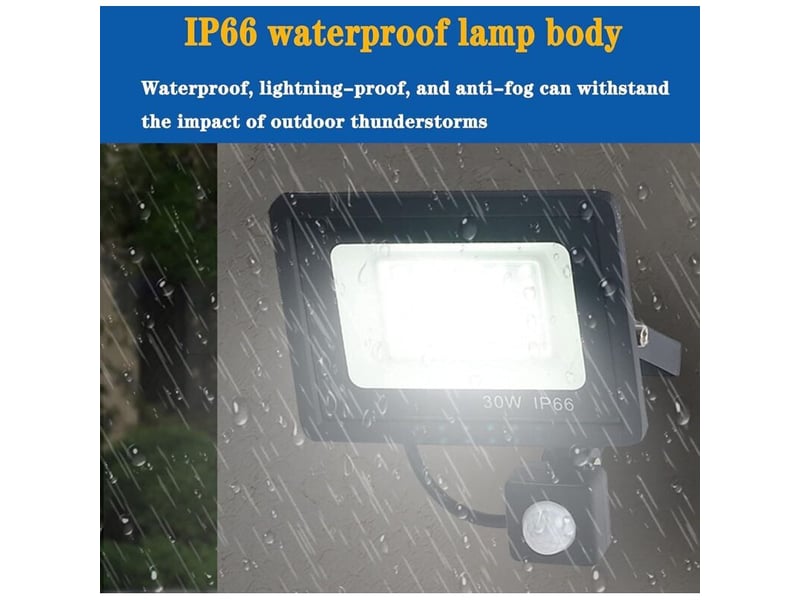  Projecteur led 30w noir détecteur de mouvement extérieur ip65 température de couleur: blanc froid 3000k6500k  - Conforama E