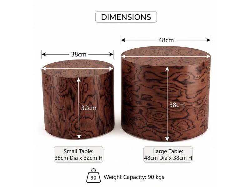  Lot de 2 tables basses gigognes rondes effet bois brun foncé  - Conforama C