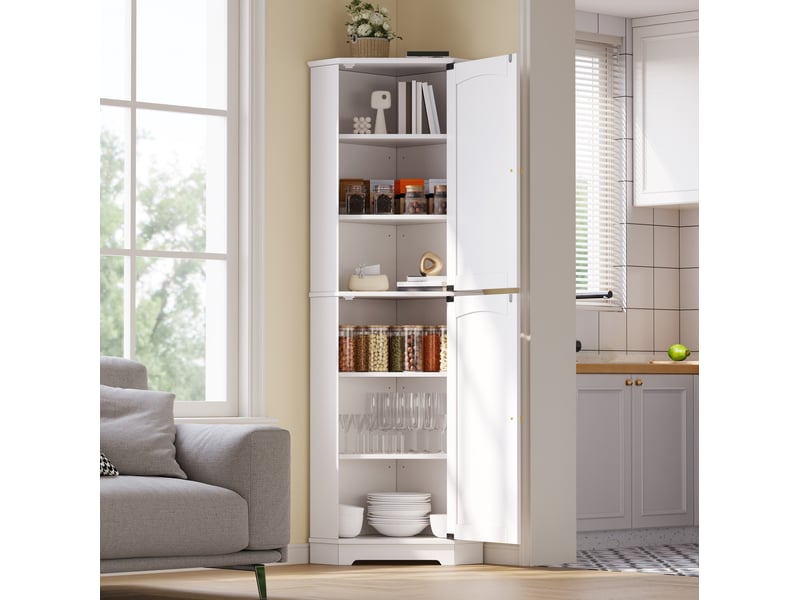  Armoire d'angle 42x42x166 cm avec 2 portes et étagères réglables blanc  - Conforama D