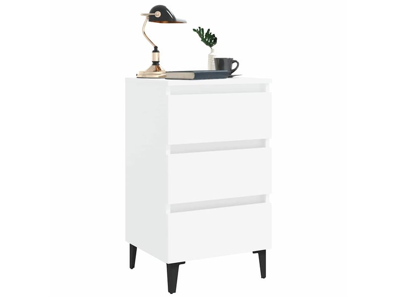  Table de chevet - cabinet de chevet - table de nuit avec pieds en métal blanc 40x35x69 cm  - Conforama E