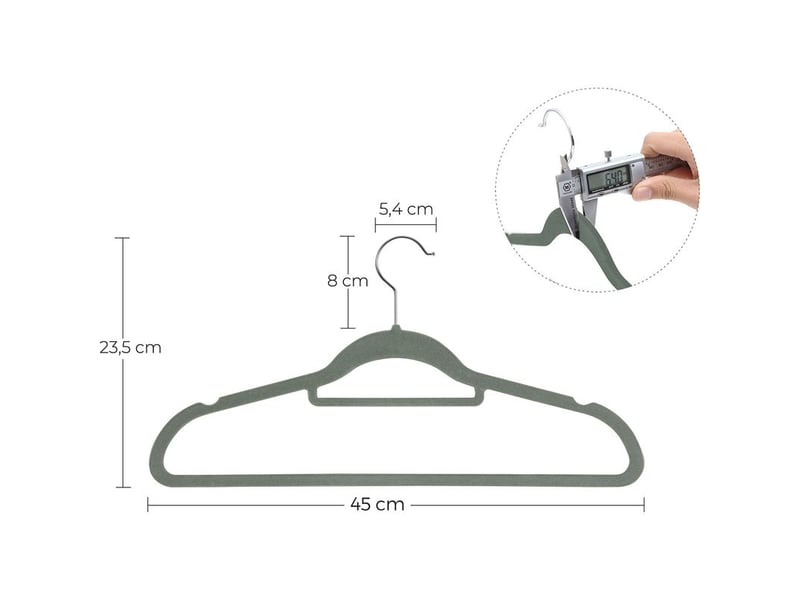  Cintres en velours, lot de 50, antidérapants, épaisseur 0,6 cm, gain de place, crochet pivotant à 360°, longueur 43,5 cm, pour manteaux, chemises, robes, pantalons, gris  - Conforama D