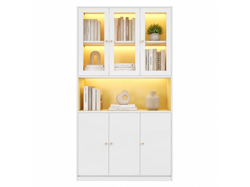 Bibliothèque moderne 100x35x200 cm, led, vitrine en verre, meuble de salon, 6 portes, chambre et bureau, mdf, blanc - Conforama A