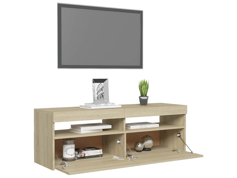  Meuble tv - banc tv - meuble de rangement avec lumières led chêne sonoma 120x35x40 cm  - Conforama C