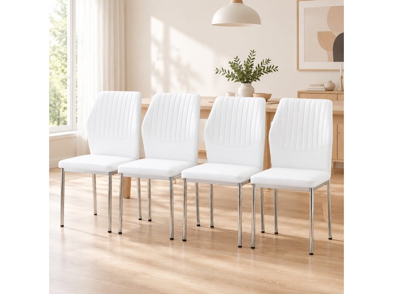 Chaises de salle à manger lot de 4 à dossier ergonomique - pieds en métal, pu blanc argenté, h 93 cm - Conforama B