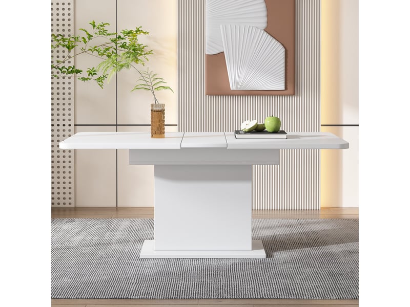 Table à manger extensible 110130 x 70 x 75 cm avec rangement ouvert, rectangulaire pour 4 à 6 personnes, blanc - Conforama D