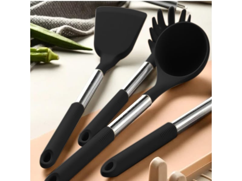  Lot de 12 ustensiles de cuisine,meulva,35x12x12 cm,silicone,noir  - Conforama E
