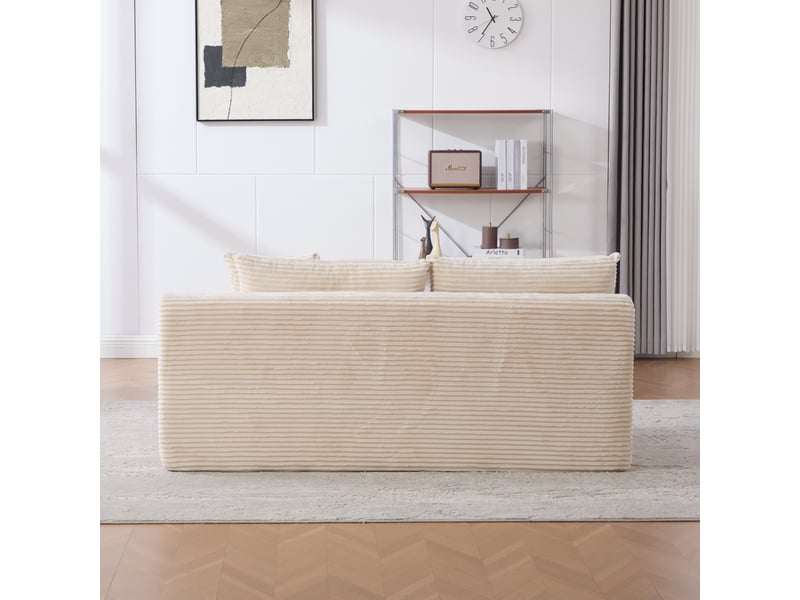 Canapé modulaire en tissu chenille ivoire avec méridienne, mousse haute résilience 30d, confort moelleux pour le salon - Conforama R