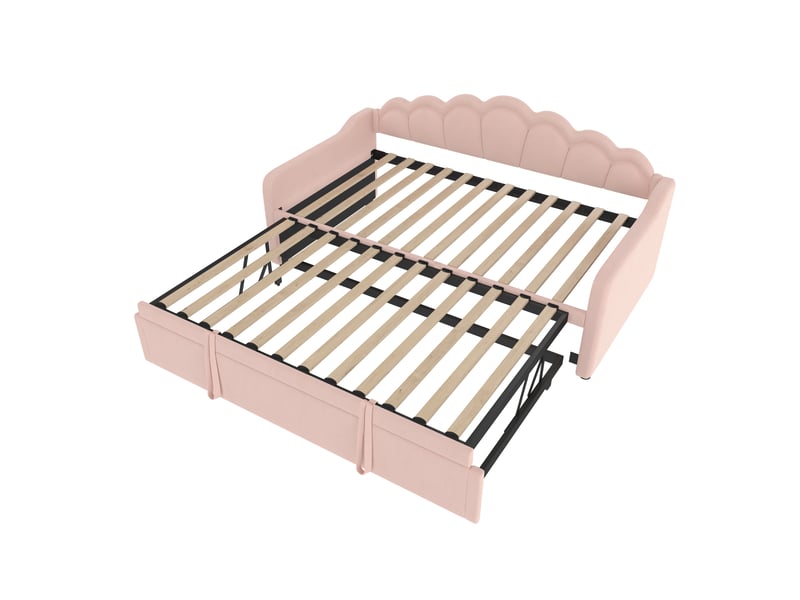  Canapé-lit 90x200 cm avec bande led multicolore, lit simple en velours avec lit gigogne, lit d'enfant, lit 1 personne, rose  - Conforama B
