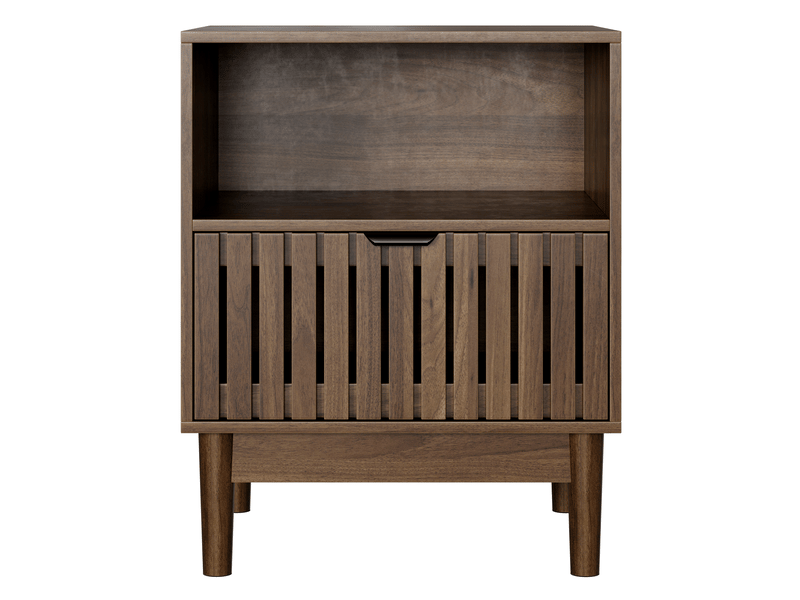  Table de chevet noyer en mdf, avec 1 tiroir et niche ouverte, 45 x 39 x 56,5 cm  - Conforama A