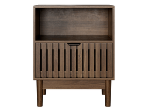 Table de chevet coloris noyer en mdf avec 1 tiroir et niche ouverte, 45 x 39 x 56,5 cm