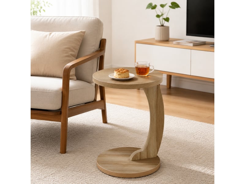  Table d’appoint ronde 38x55 cm en c mdf chêne clair  - Conforama B