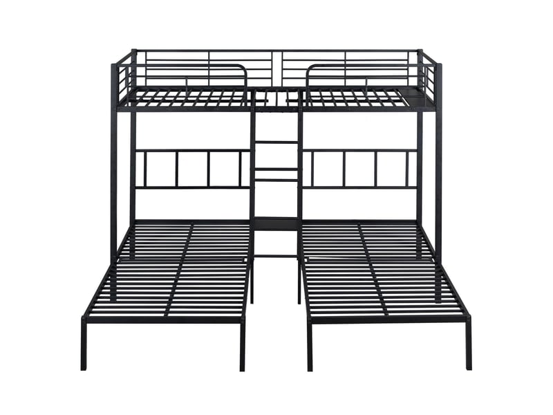  Lit superposé triple 90x200 cm, lit trio enfant et ado gain de place avec échelle et bureau, métal 3 couchages, noir  - Conforama D