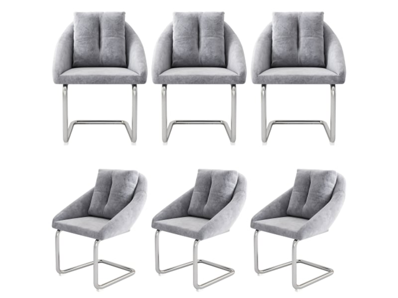  Lot de 6 chaises de salle à manger, chaise grise, en velours, pieds en métal  - Conforama A