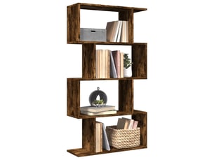 Étagère de rangement, étagère séparatrice de pièce à 4 niveaux chêne fumé 70x24x129cm