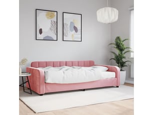 Lit adulte, lit simple, lit de jour avec matelas rose 100x200cm velours cf18734