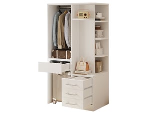 Armoire penderie enfant 70x45x135 cm - 3 tiroirs - penderie ouverte - étagères ouvertes - bois et bois reconstitué - blanc