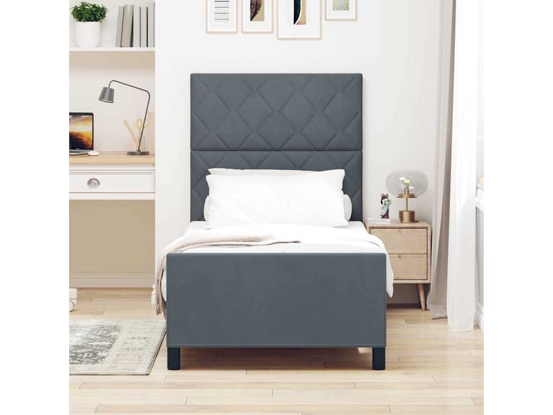  Lit simple, lit à ressorts avec tête de lit gris foncé 90 x 190 cm velours  - Conforama C
