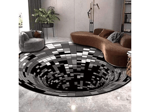 Tapis illusion rond illusion visuelle 3d tapis antidérapant noir blanc tapis de vision stéréo tapis rond tapis, 140x140cm